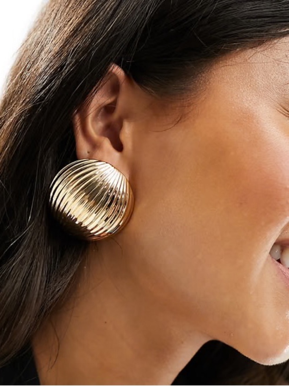 Chunky Gold Ribbed Dome 80s Earrings - Women Jewelry